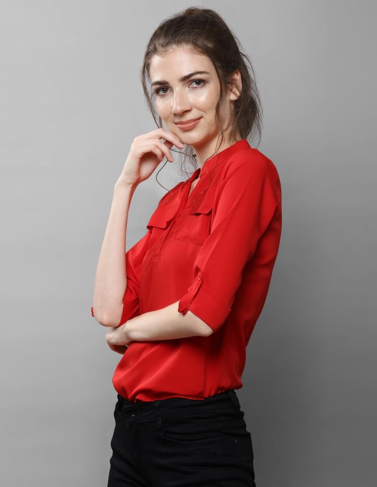 Beautiful Red Coloured Plain Crepe Tops