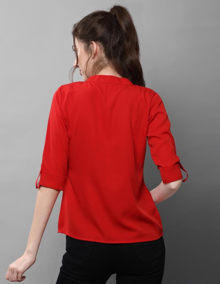 Beautiful Red Coloured Plain Crepe Tops