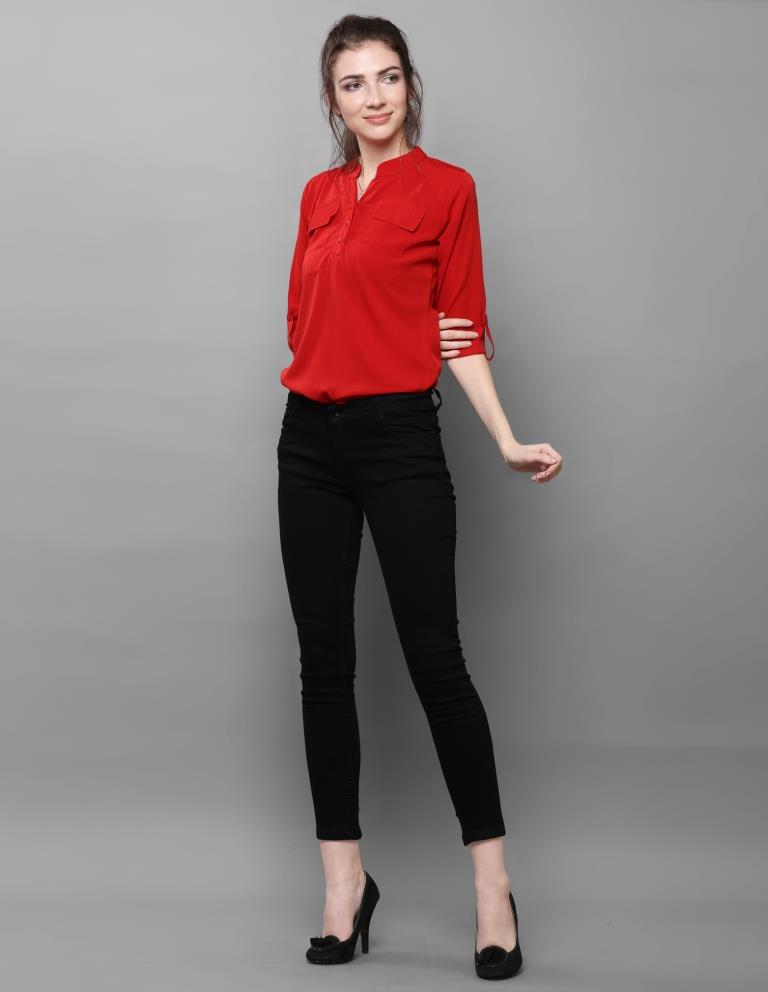 Beautiful Red Coloured Plain Crepe Tops