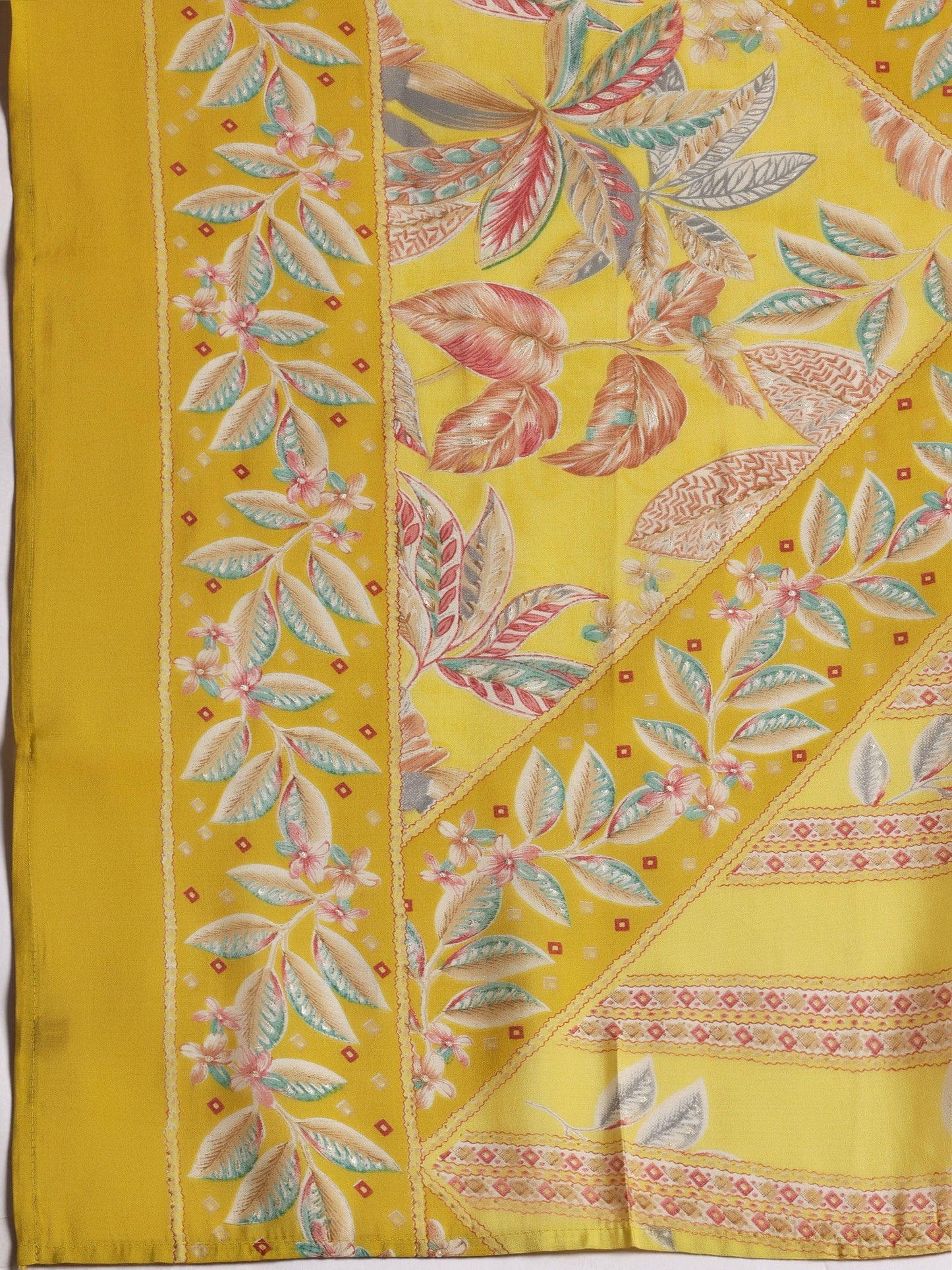 Aashna Mustard Printed Silk Blend A-Line Kurta With Palazzos & Dupatta