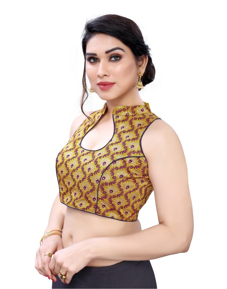 Glistening  Mustard Coloured Poly Cotton Jacquard Stitched Blouse