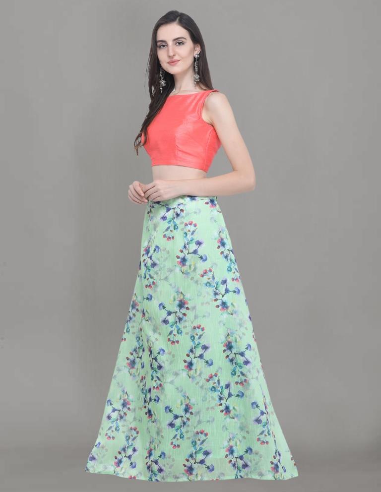 Exuberant Green Coloured Bhagalpuri Silk Digital Floral Printed Casual Wear Lehenga