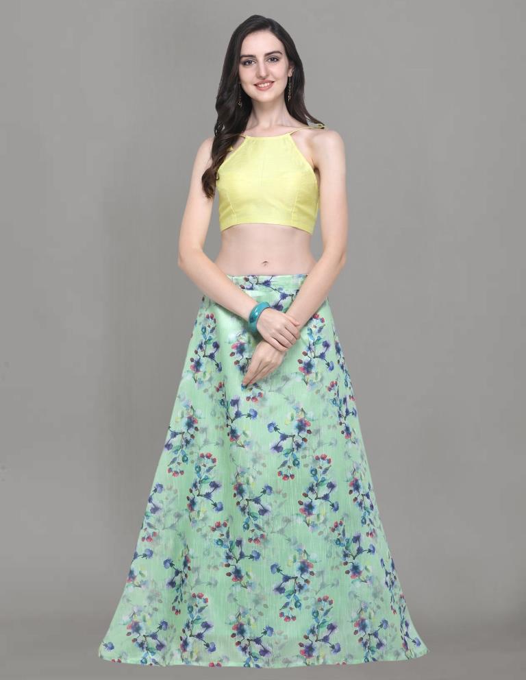 Affluent Green Coloured Bhagalpuri Silk Digital Floral Printed Casual Wear Lehenga