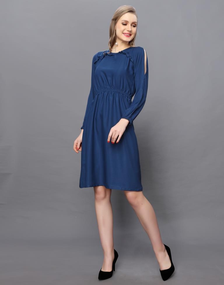 Attractive Navy Blue Coloured Plain Crepe Tops