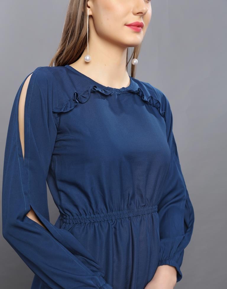 Attractive Navy Blue Coloured Plain Crepe Tops