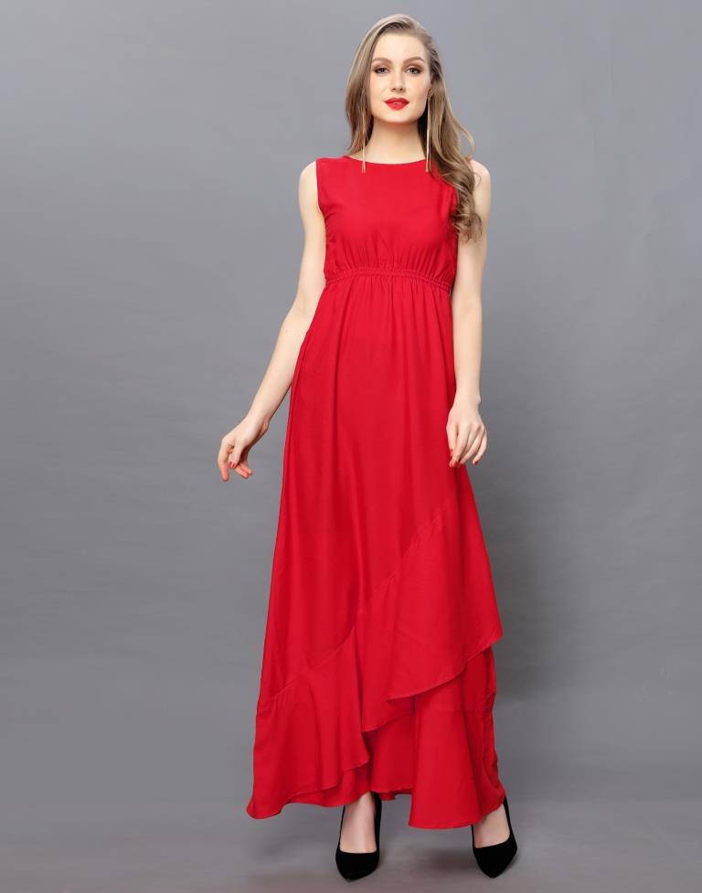 Fabulous Red Coloured Plain Crepe Dress