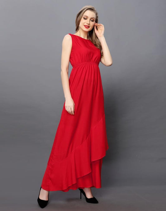 Fabulous Red Coloured Plain Crepe Dress