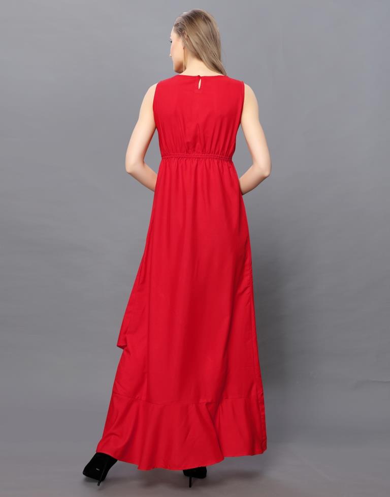 Fabulous Red Coloured Plain Crepe Dress