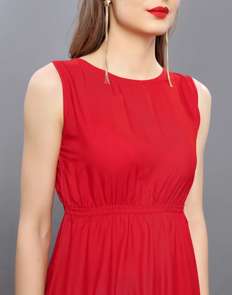 Fabulous Red Coloured Plain Crepe Dress