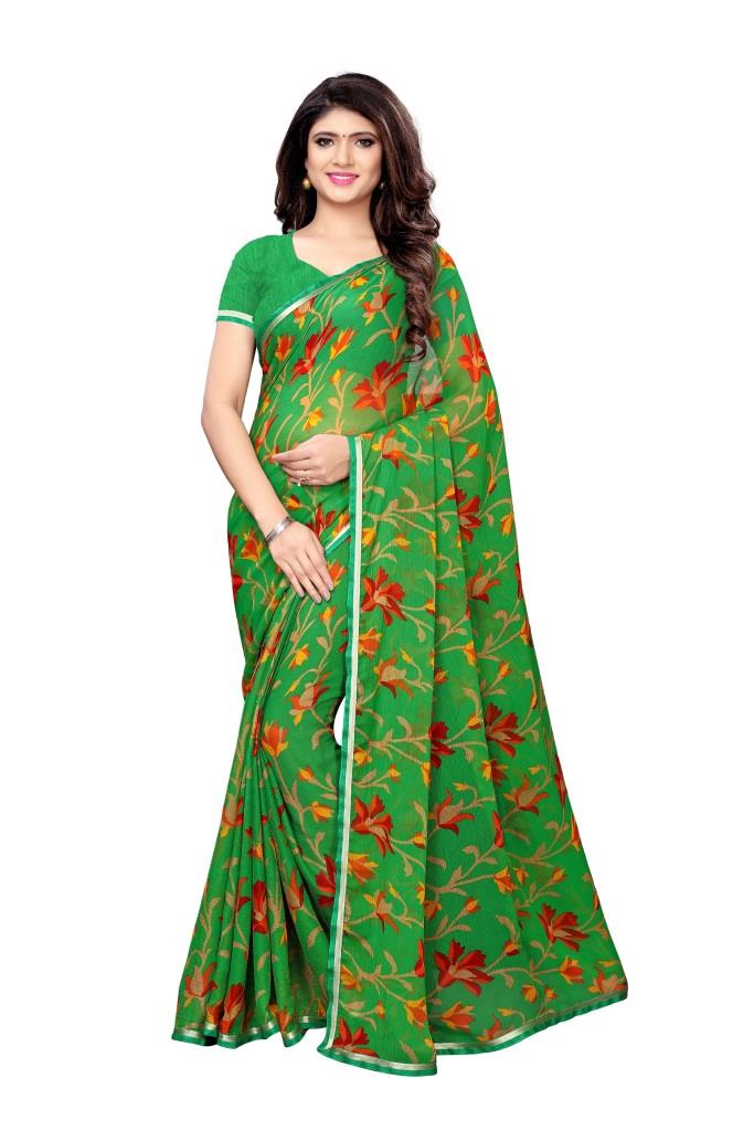 Green Coloured Chiffon Printed Casual saree