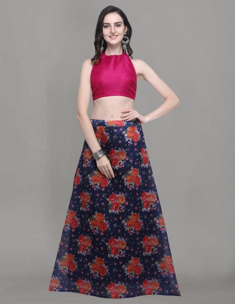 Exquisite Navy Blue Coloured Bhagalpuri Silk Digital Floral Printed Casual Wear Lehenga