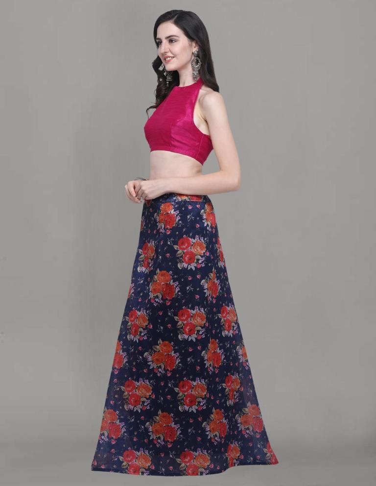 Exquisite Navy Blue Coloured Bhagalpuri Silk Digital Floral Printed Casual Wear Lehenga