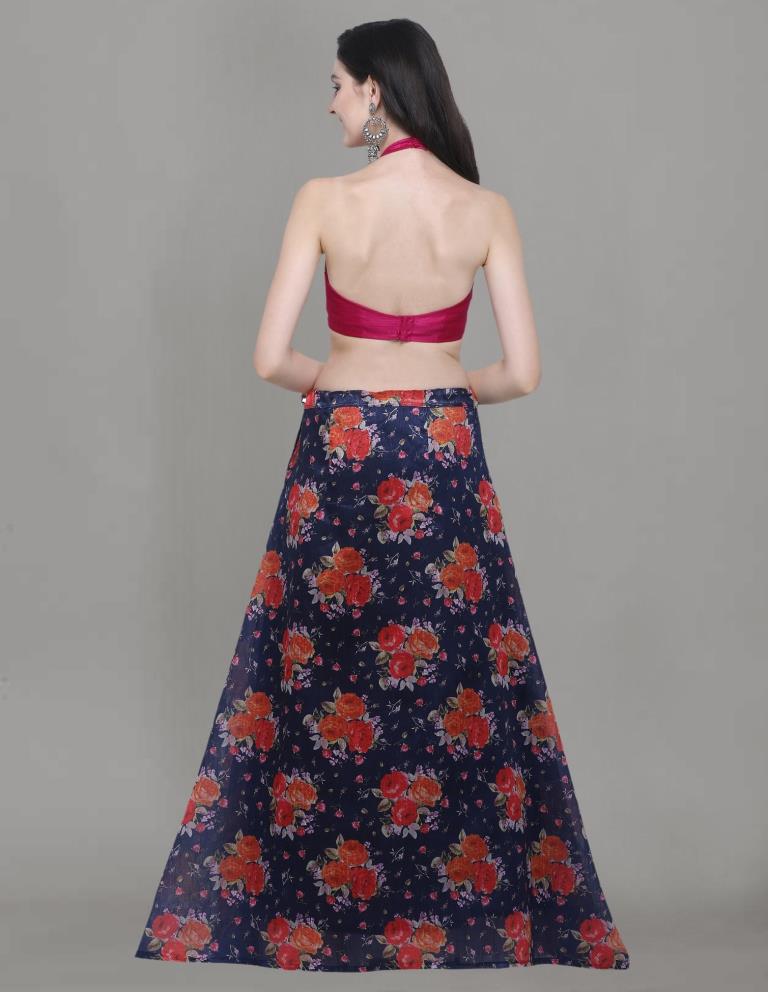 Exquisite Navy Blue Coloured Bhagalpuri Silk Digital Floral Printed Casual Wear Lehenga