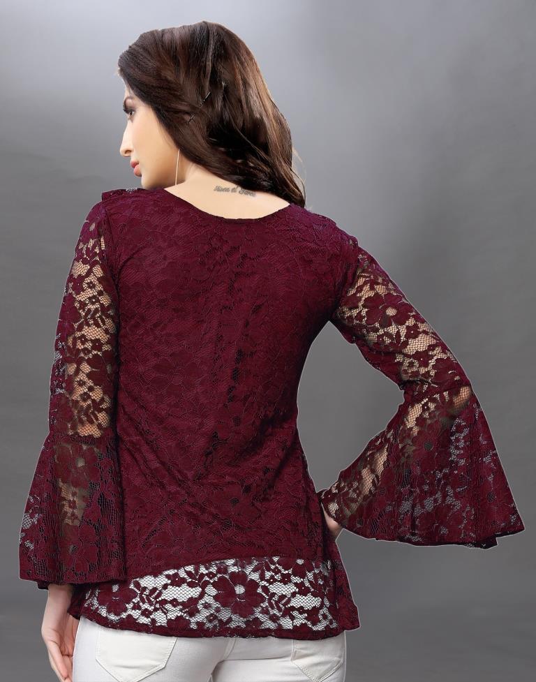 Beguiling Maroon Coloured Net Russell Net Tops