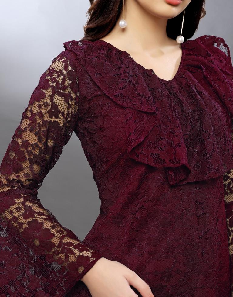 Beguiling Maroon Coloured Net Russell Net Tops