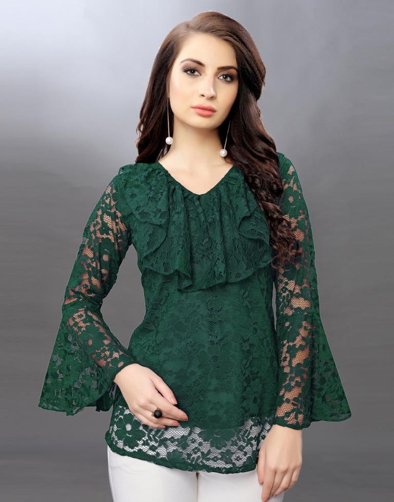 Alluring Green Coloured Net Russell Net Tops