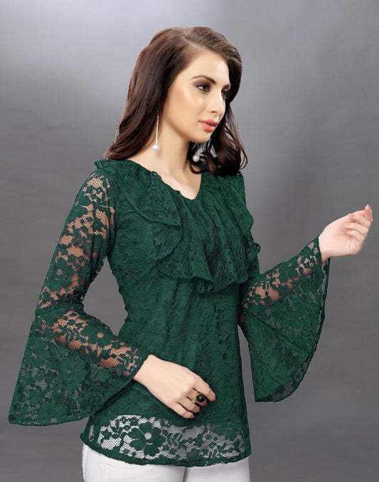 Alluring Green Coloured Net Russell Net Tops