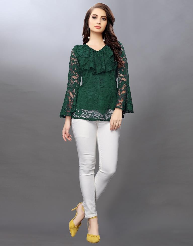 Alluring Green Coloured Net Russell Net Tops