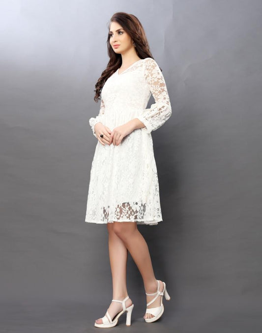 Fantastic White Coloured Net Russell Net Dress