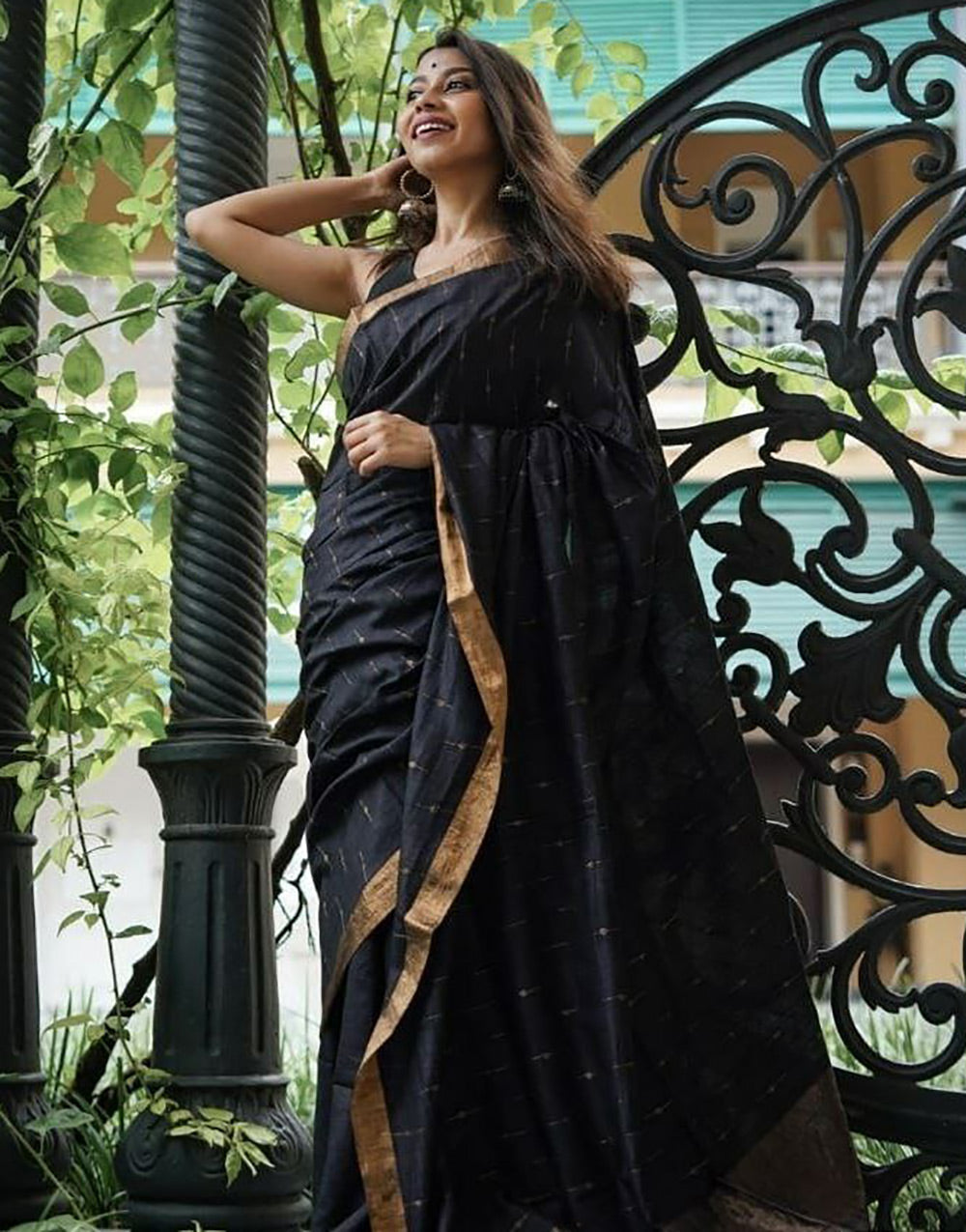 Black Cotton Saree With Weaving Work