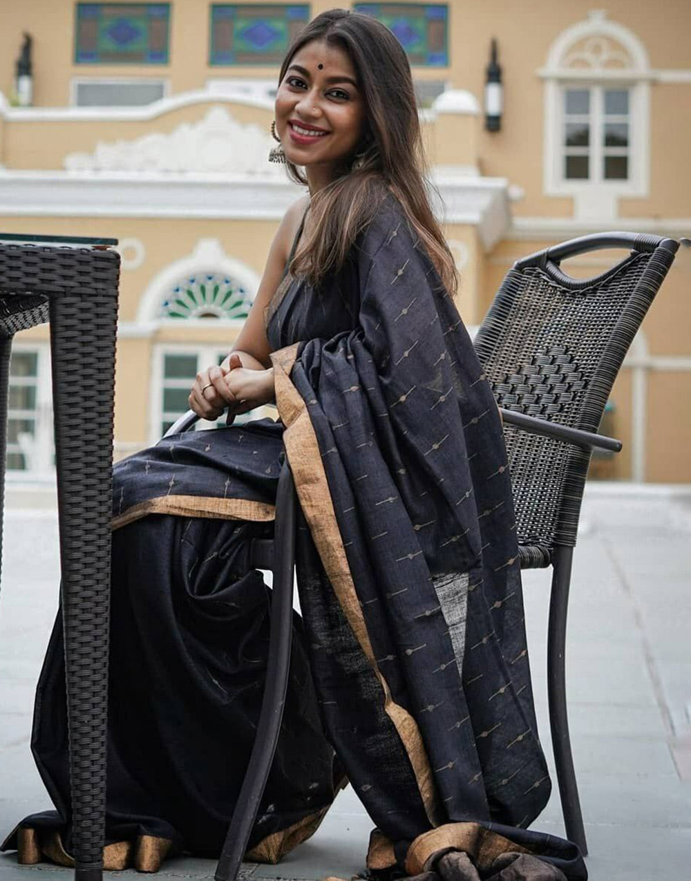 Black Cotton Saree With Weaving Work