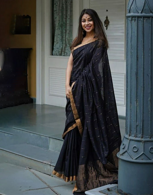 Black Cotton Saree With Weaving Work