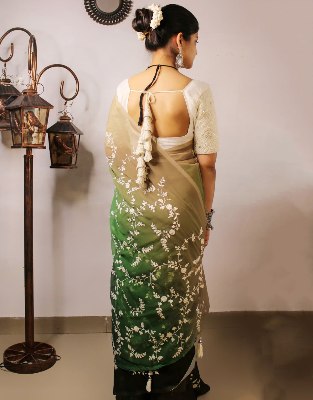 Green Georgette With Sequence & Embroidery Saree & Stitched Blouse