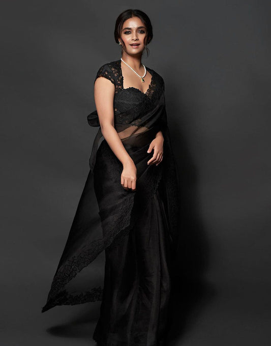 Black Organza Saree With Embroidery Work