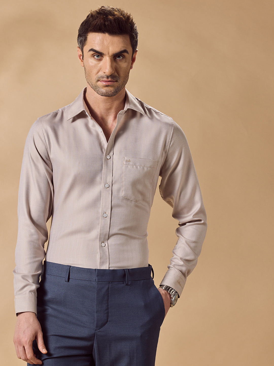 Aldeno Men Beige Formal Shirt (NEXN)