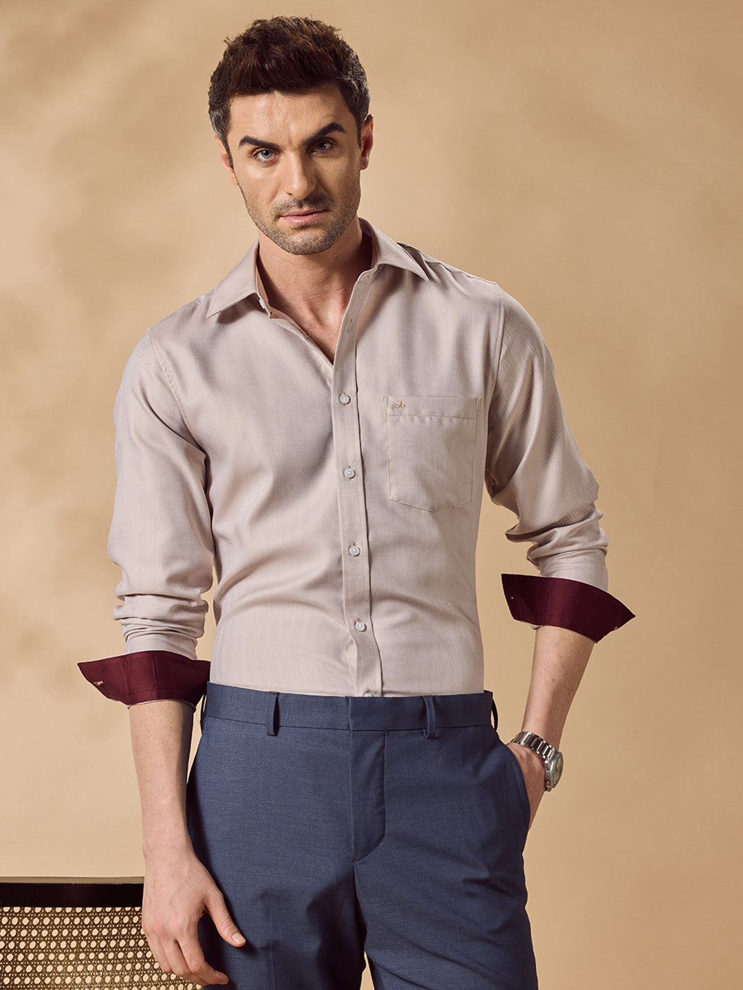 Aldeno Men Beige Formal Shirt (NEXN)