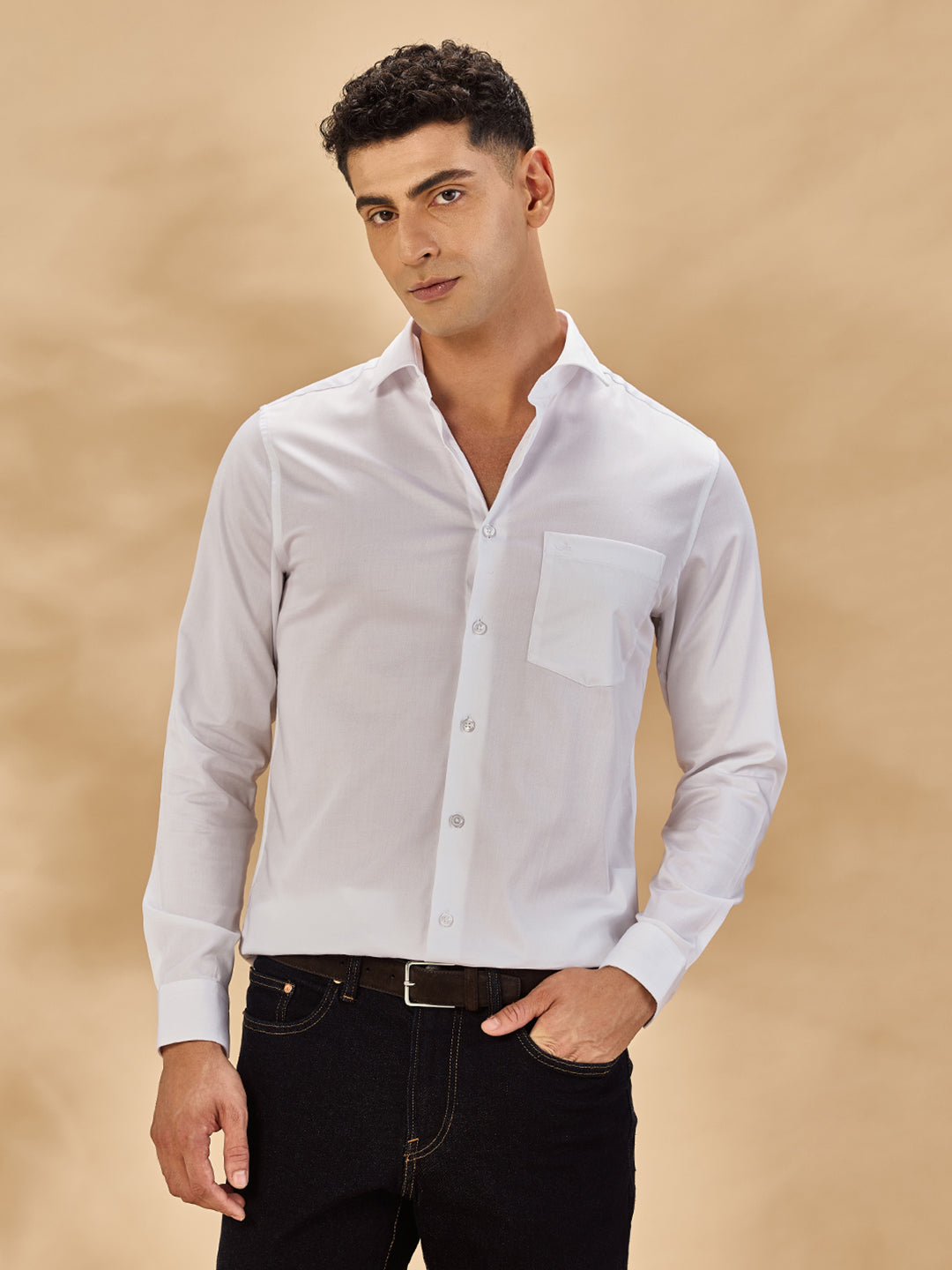 Aldeno Men Solid Formal White Shirt (SHAWN)