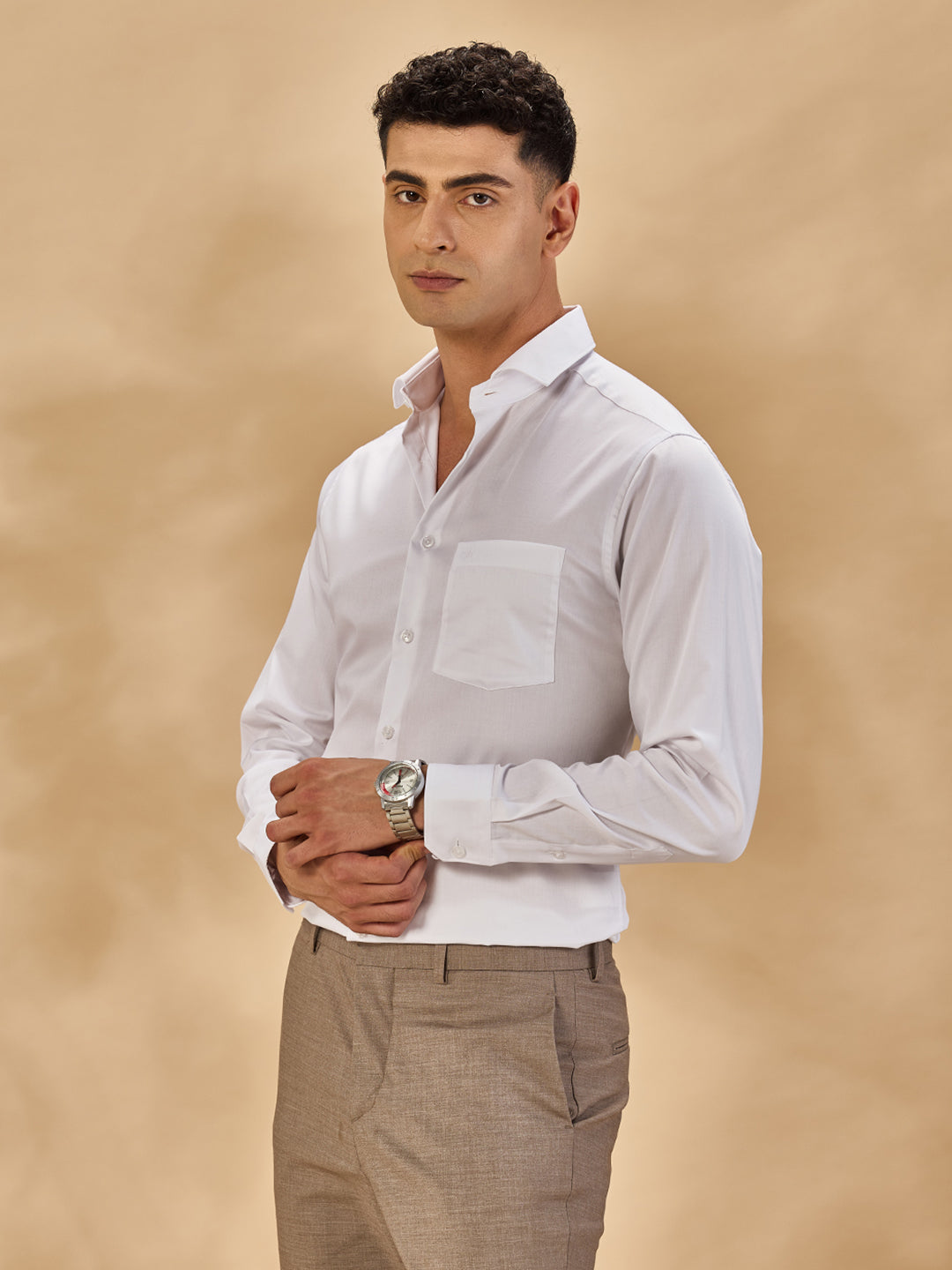 Aldeno Men Solid Formal White Shirt (SAFWT)