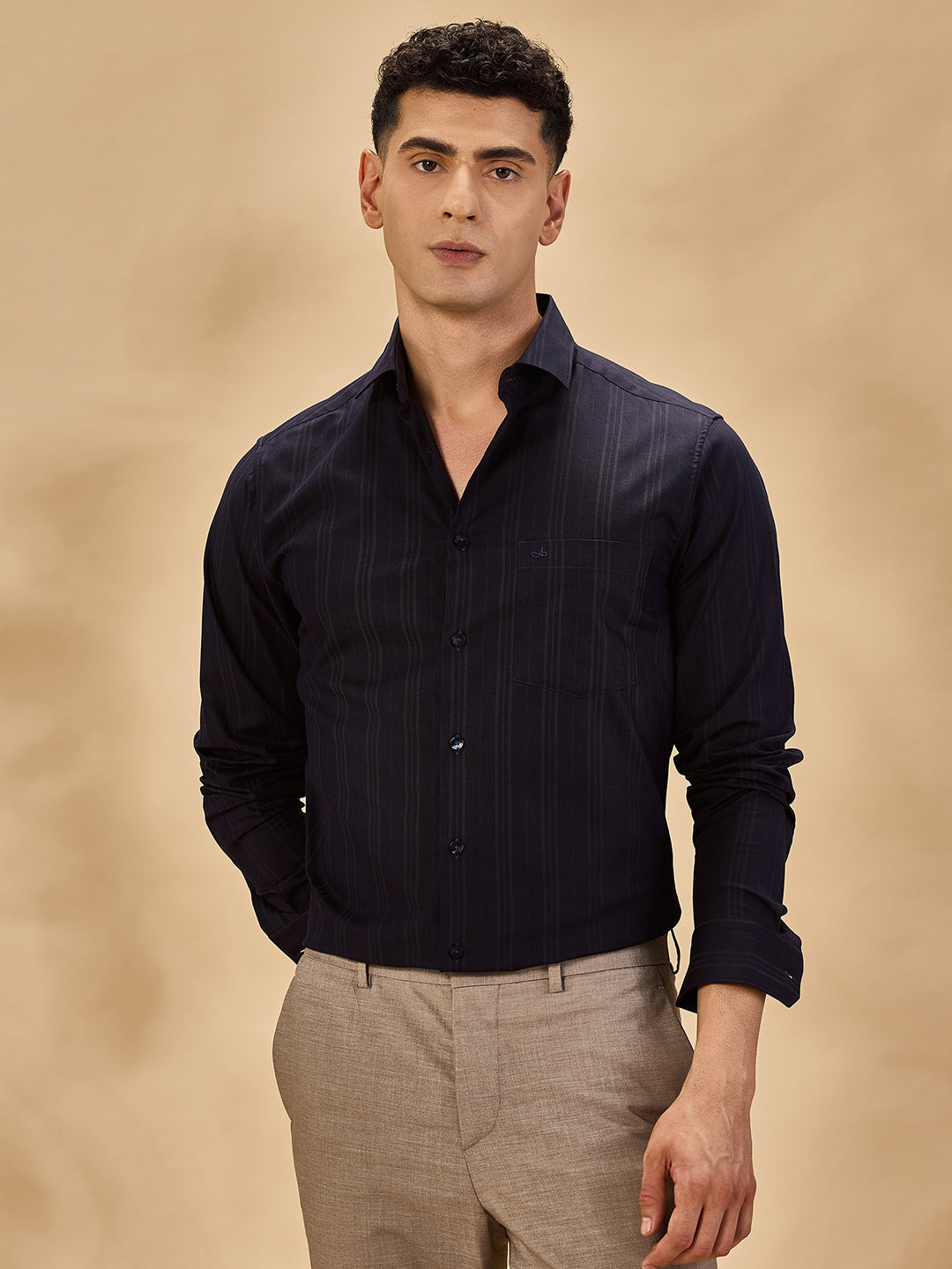 Aldeno Men Navy Blue Formal Shirt (MILAN)