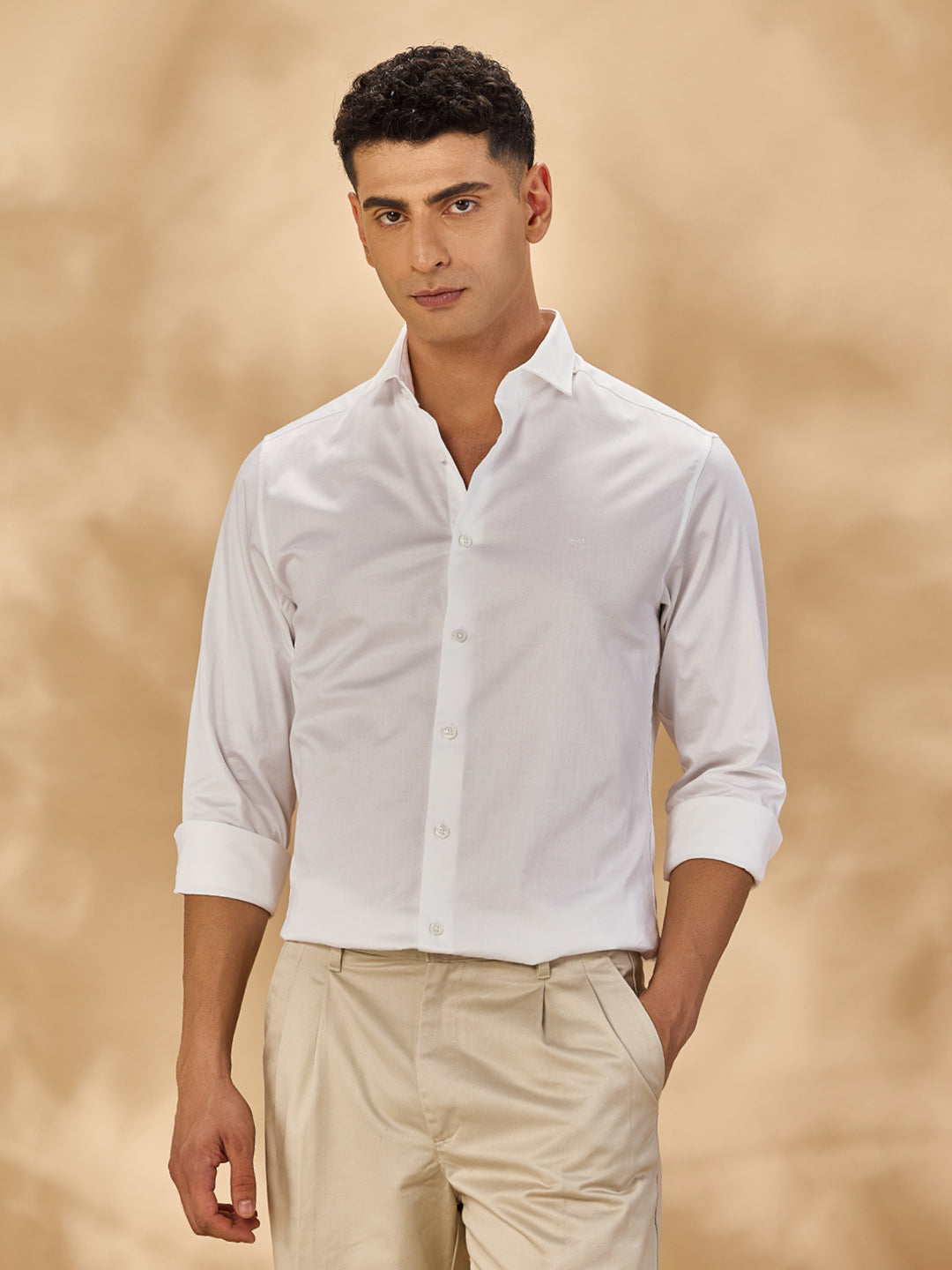 Aldeno Mens Regular Fit Solid White Formal Satin Shirt (SEBWH)