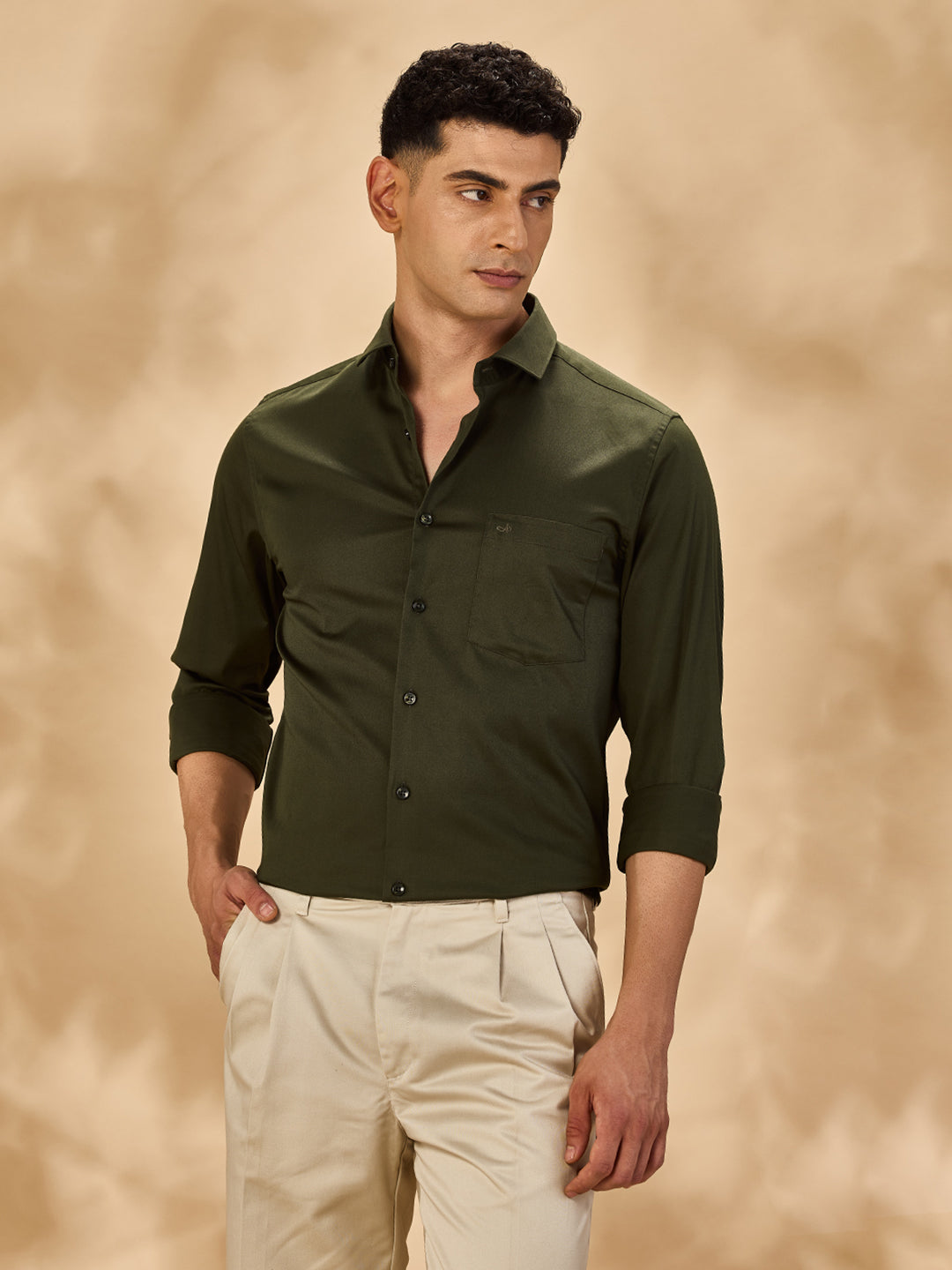 Aldeno Men Solid Formal Olive Shirt (SALOG)