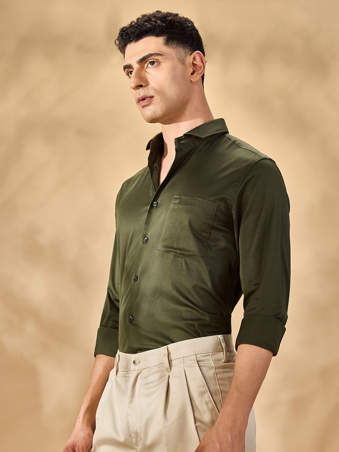 Aldeno Men Solid Formal Olive Shirt (SALOG)