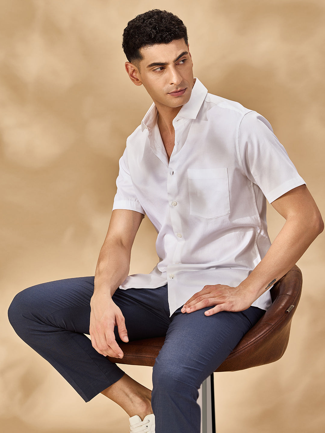 Aldeno Men Solid Formal White Shirt (SAIWT)