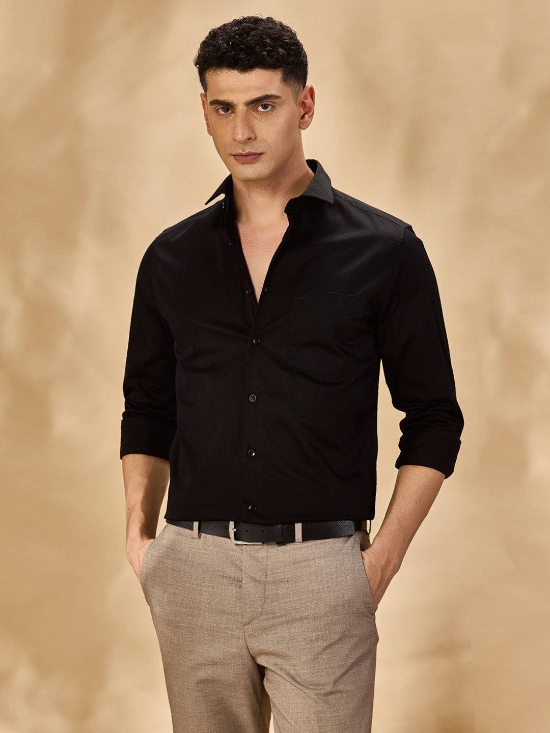 Aldeno Men Solid Formal Black Shirt (SLADE)