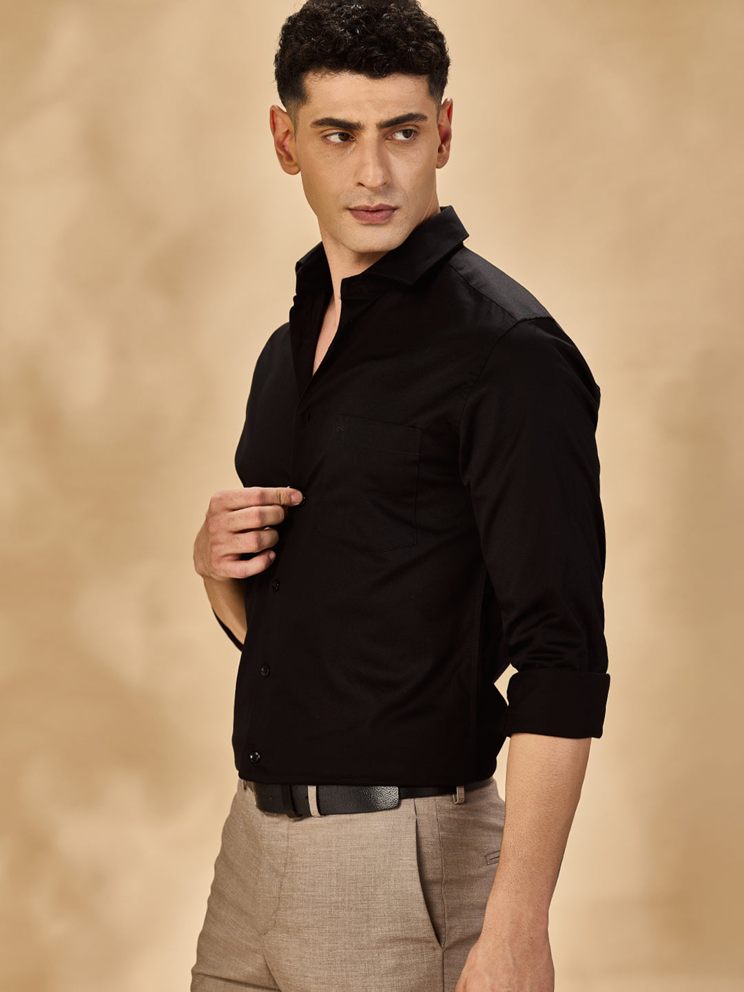 Aldeno Men Solid Formal Black Shirt (SLADE)