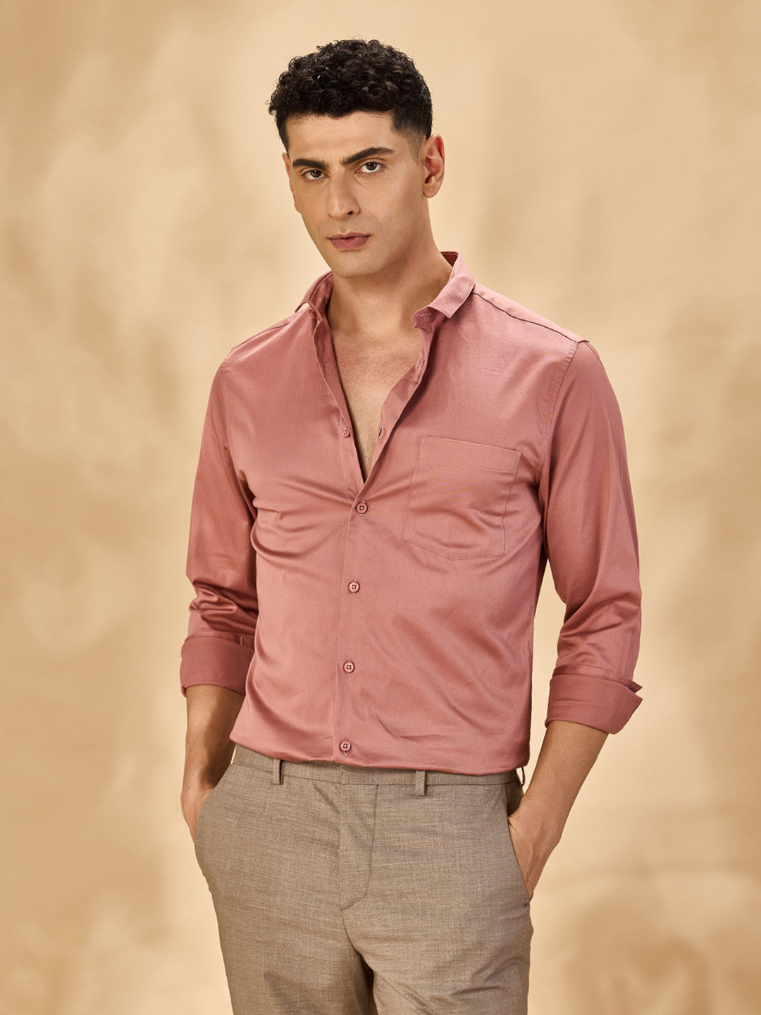 Aldeno Men Solid Formal Peach Shirt (SAPIK)