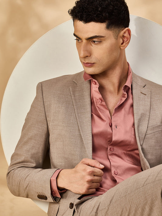 Aldeno Men Solid Formal Peach Shirt (SAPIK)