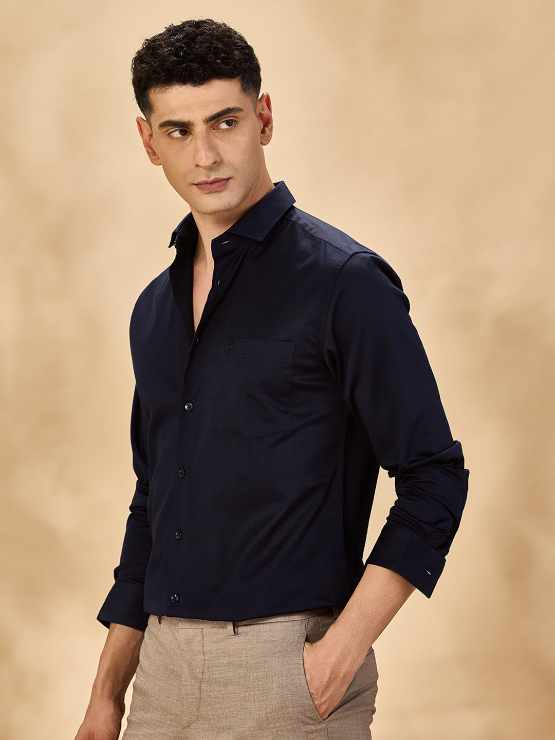 Aldeno Men Solid Formal Navy Shirt (SANAV)