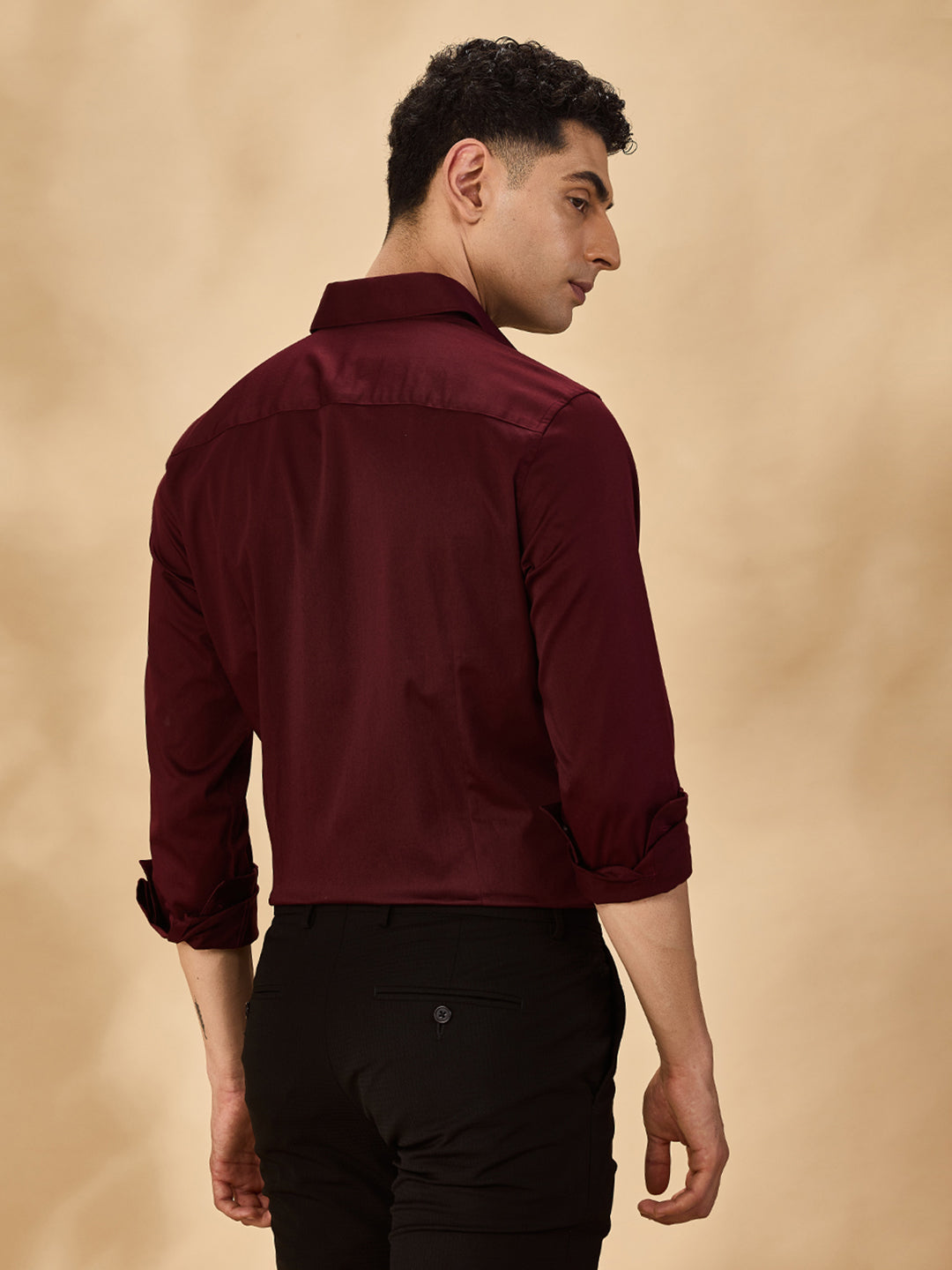 Aldeno Men Solid Formal Maroon Shirt (SAMOR)