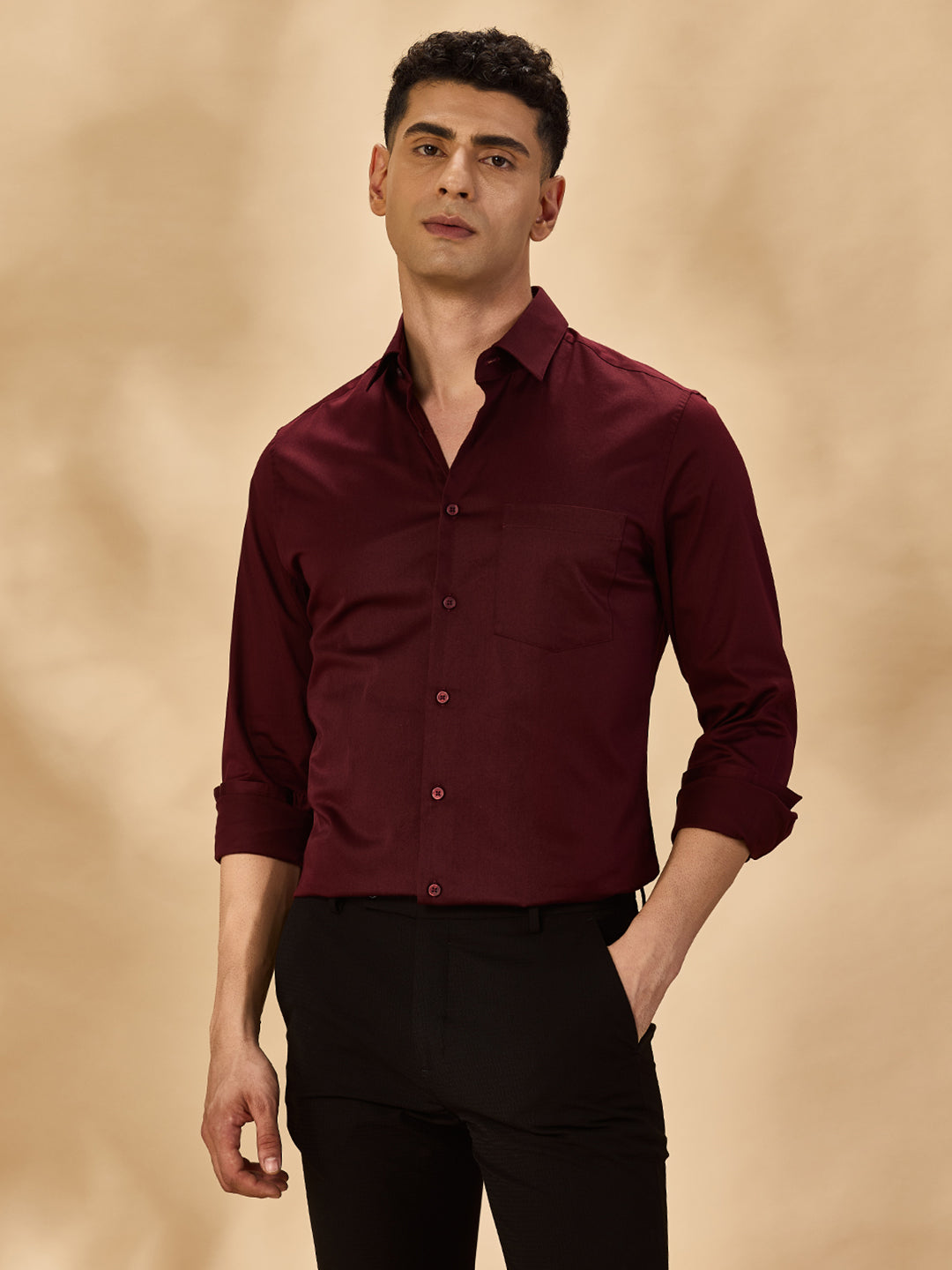 Aldeno Men Solid Formal Maroon Shirt (SAMOR)