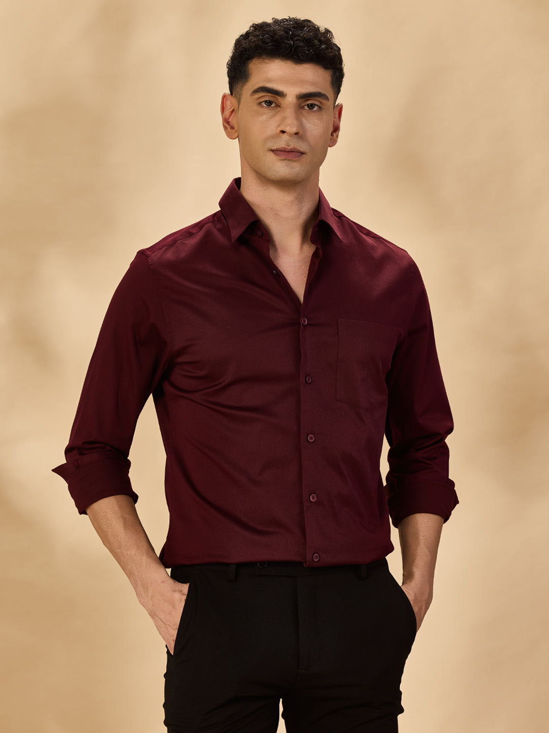 Aldeno Men Solid Formal Maroon Shirt (SAMOR)