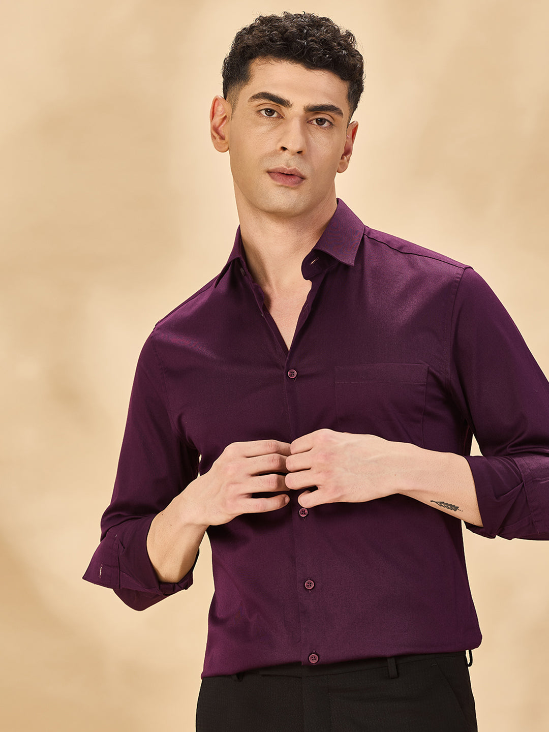 Aldeno Men Solid Formal Burgundy Shirt (SABOG)