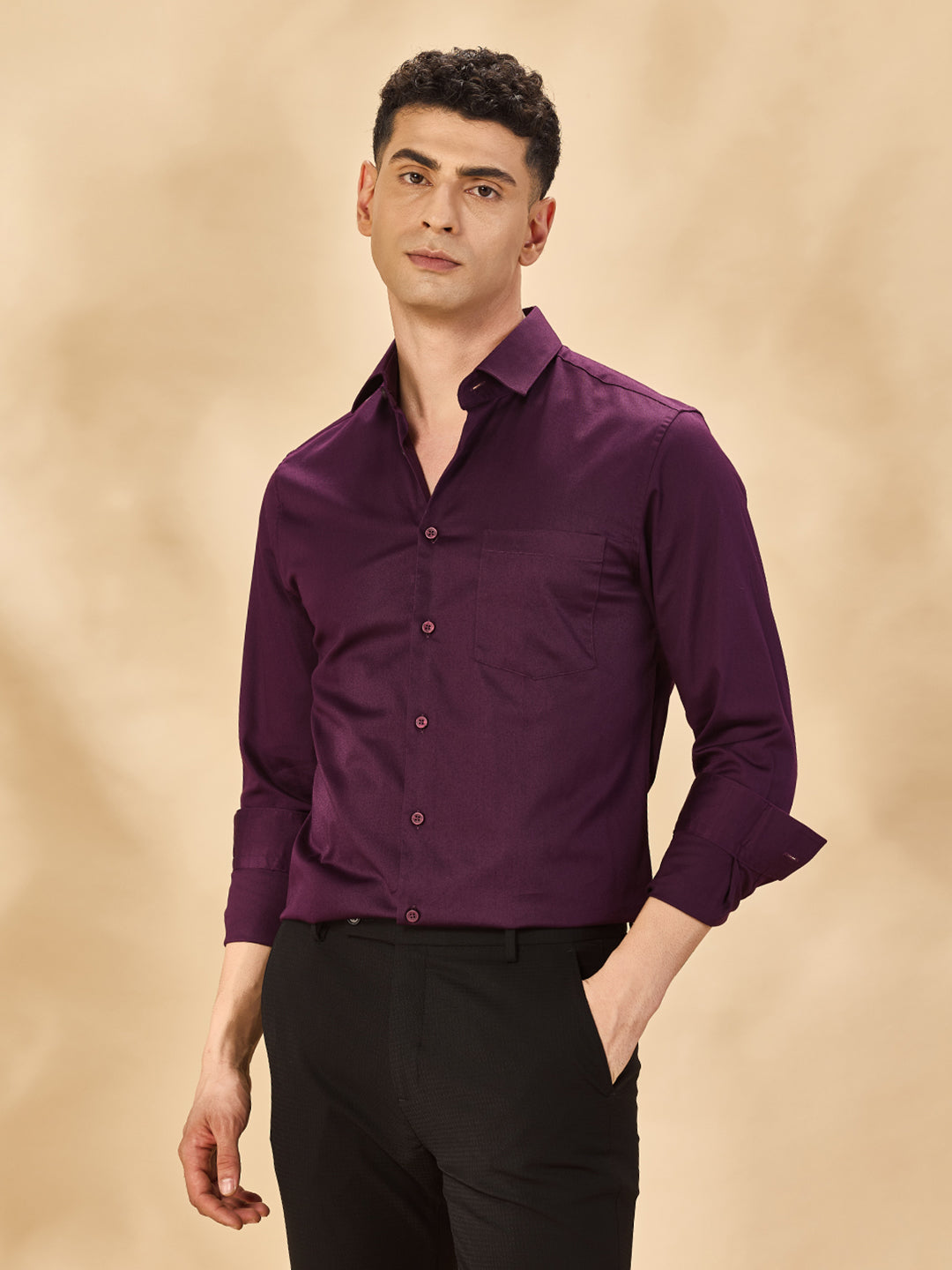 Aldeno Men Solid Formal Burgundy Shirt (SABOG)