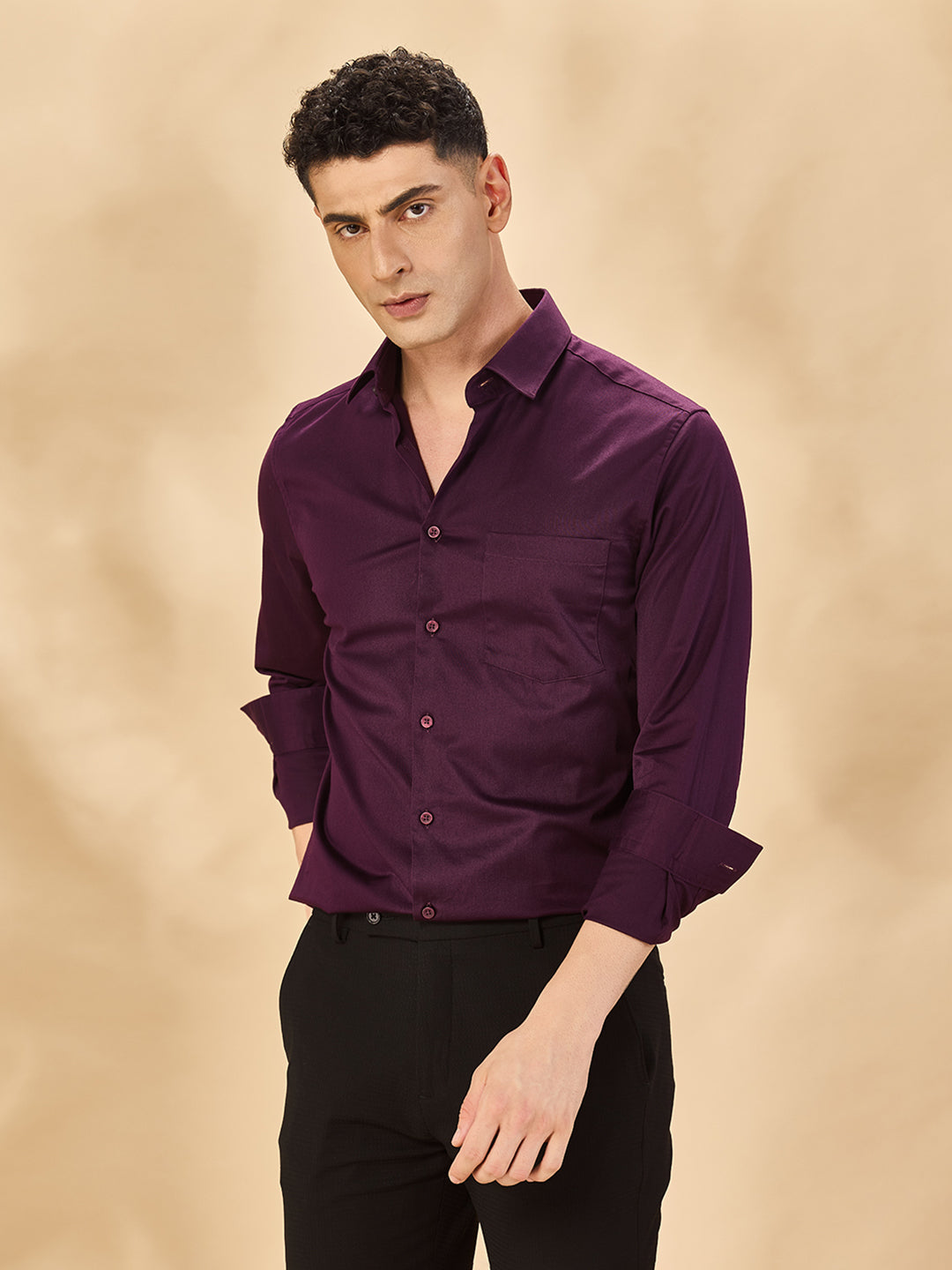 Aldeno Men Solid Formal Burgundy Shirt (SABOG)