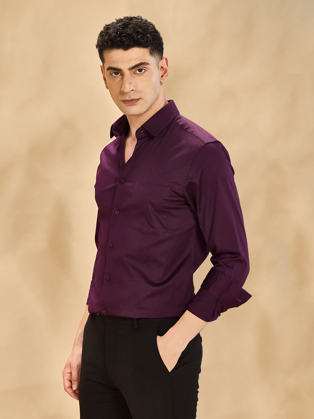 Aldeno Men Solid Formal Burgundy Shirt (SABOG)