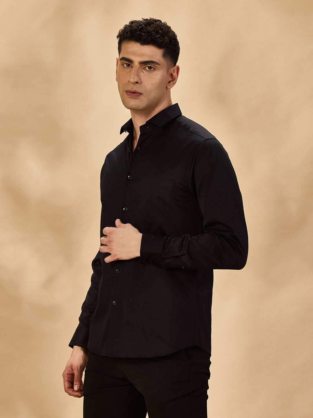 Aldeno Men Solid Formal Black Shirt (SABOF)